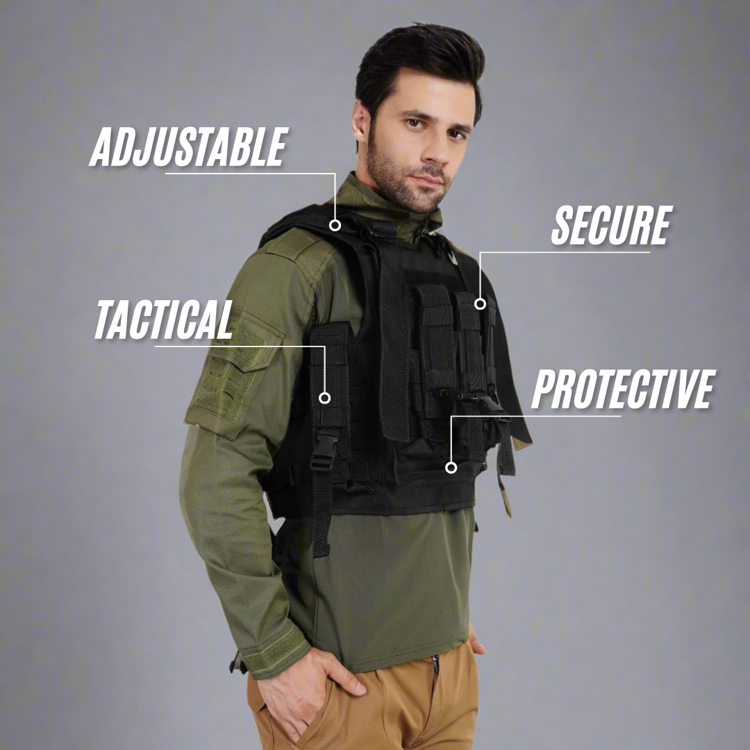 Close-up of Tactical Vest Pouch showing durable, water-resistant material in black