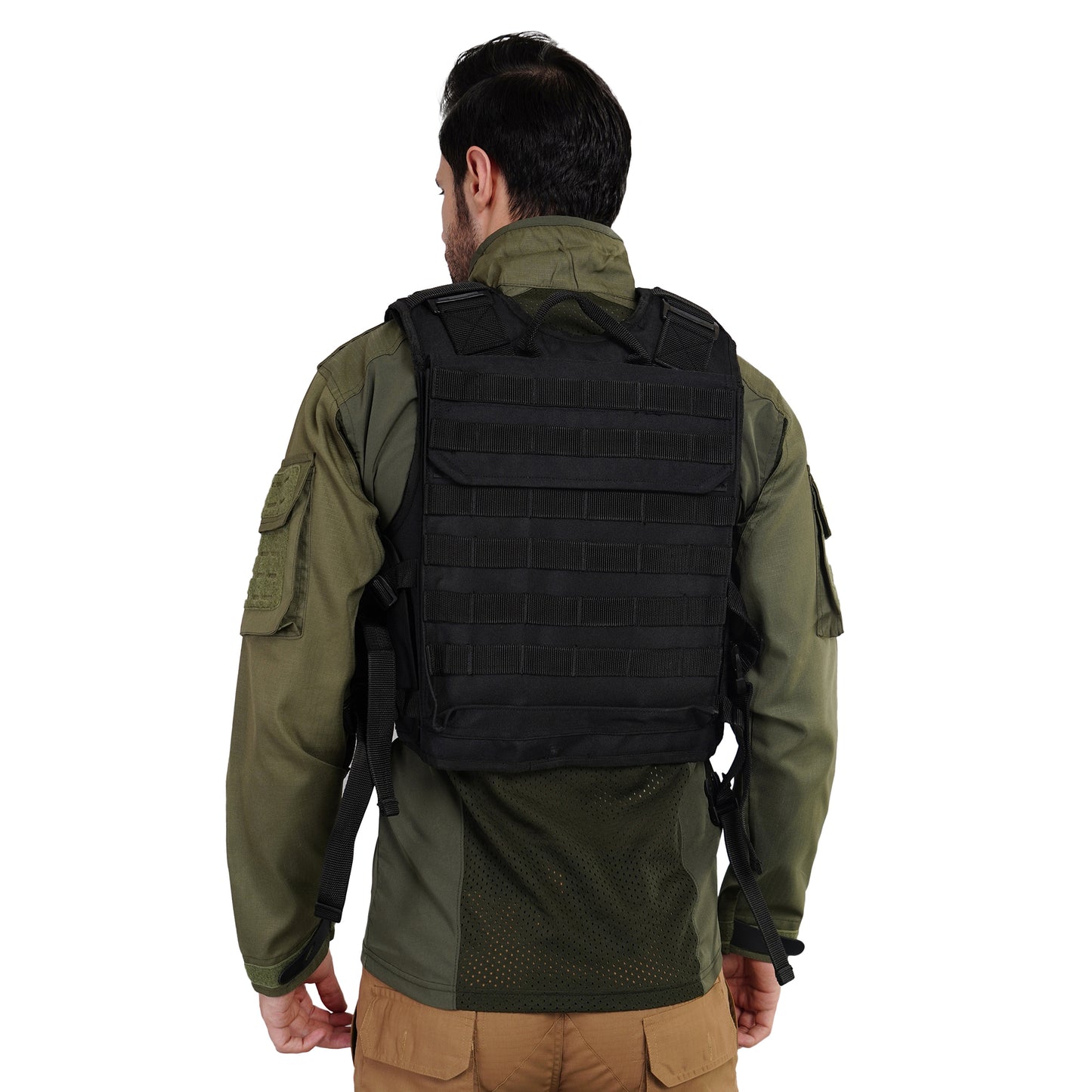 Black Tactical Vest ideal for military, law enforcement, and outdoor use