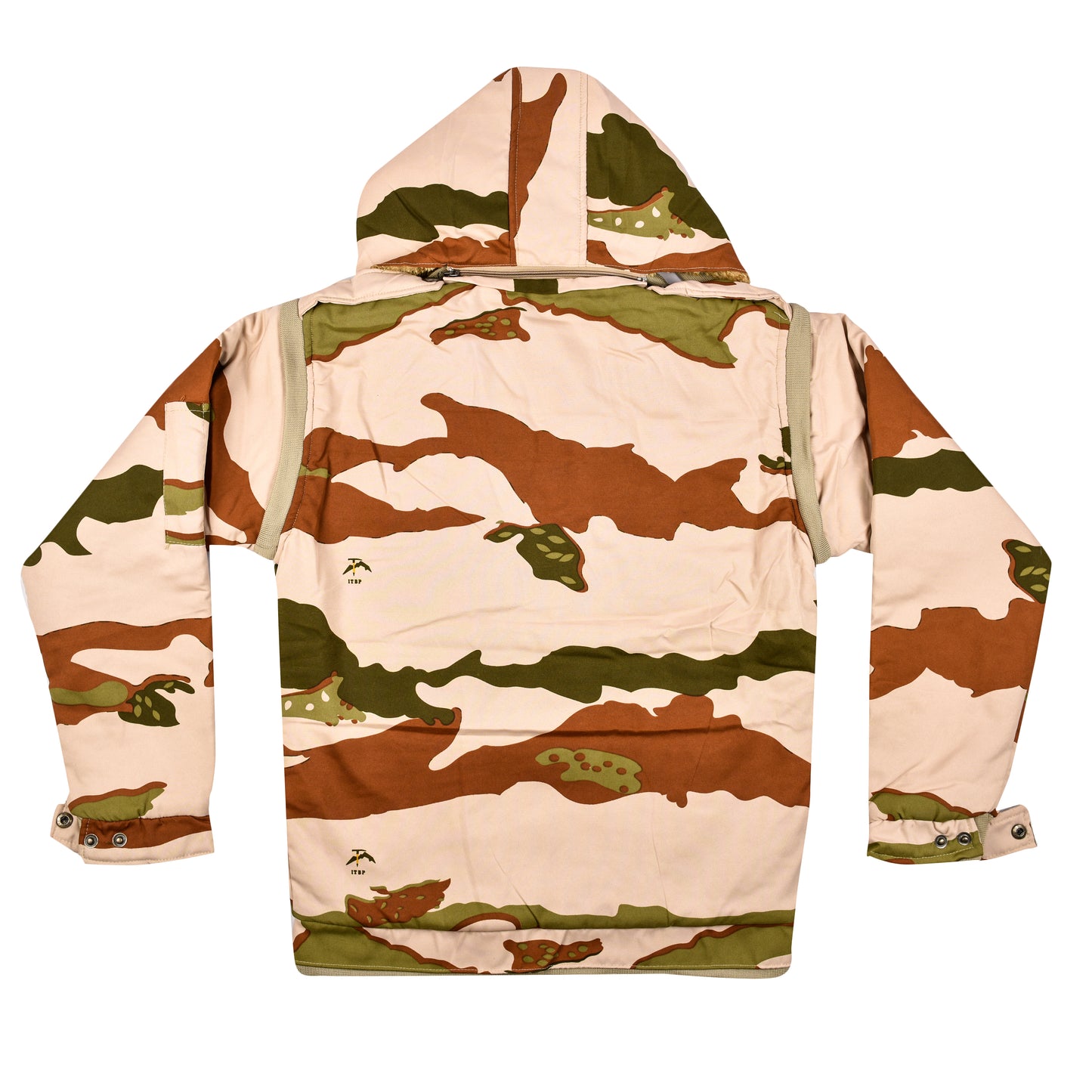 ITBP Unisex Windproof Parachute Sleeves Detachable Jacket Camouflage Quilted Full Sleeves Hooded Neck Army Military Defence