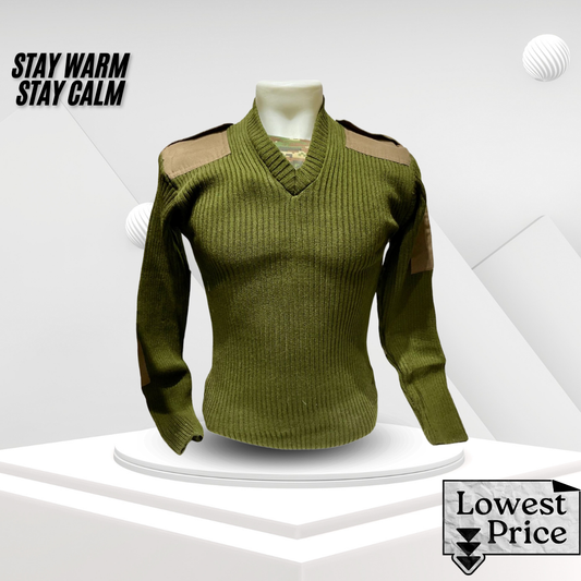 Olive Green Woolen Army Sweater – Thick Wool, Breathable, and Perfect for Cold Weather