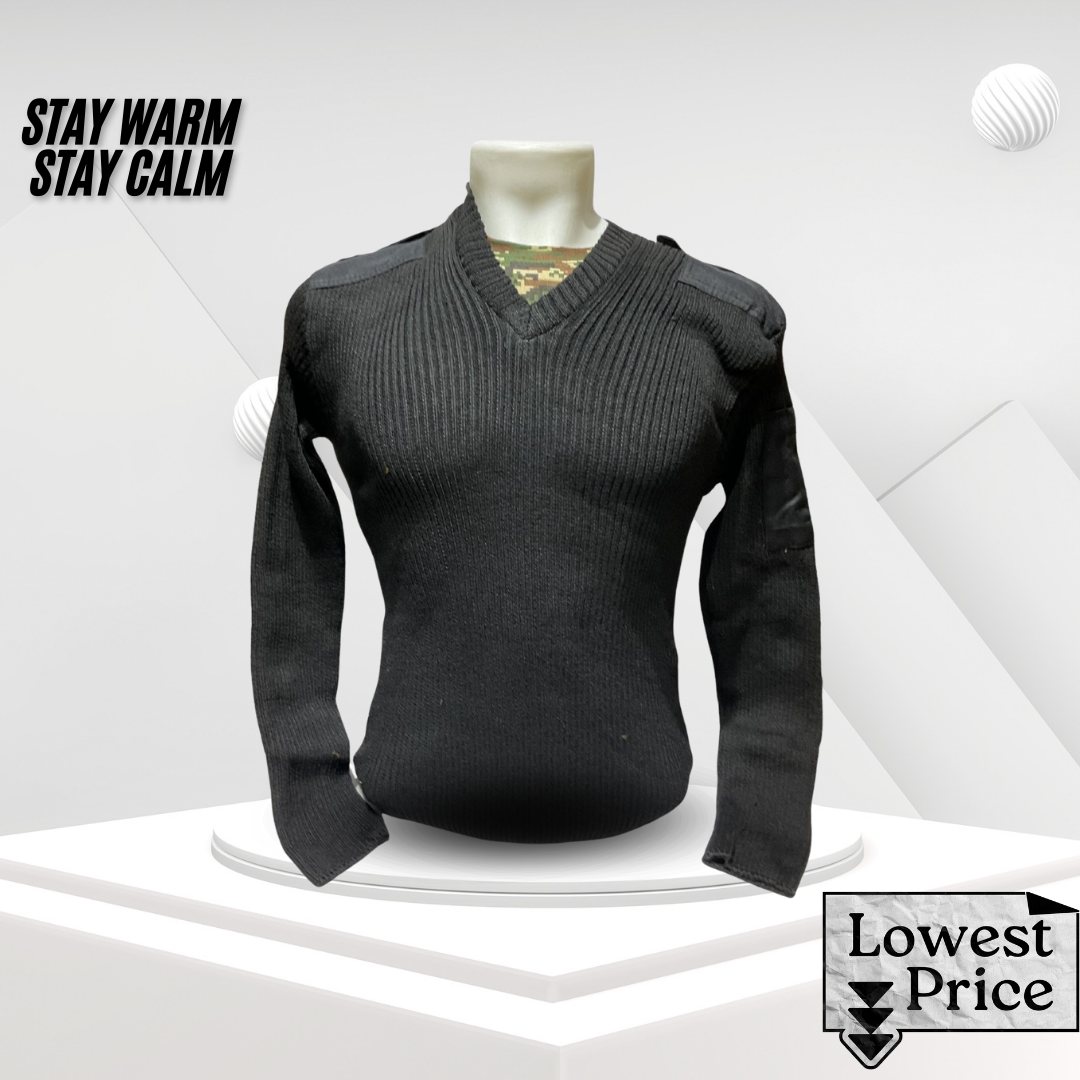 Black Woolen Army Sweater – Classic Military Style and Cold-Weather Comfort