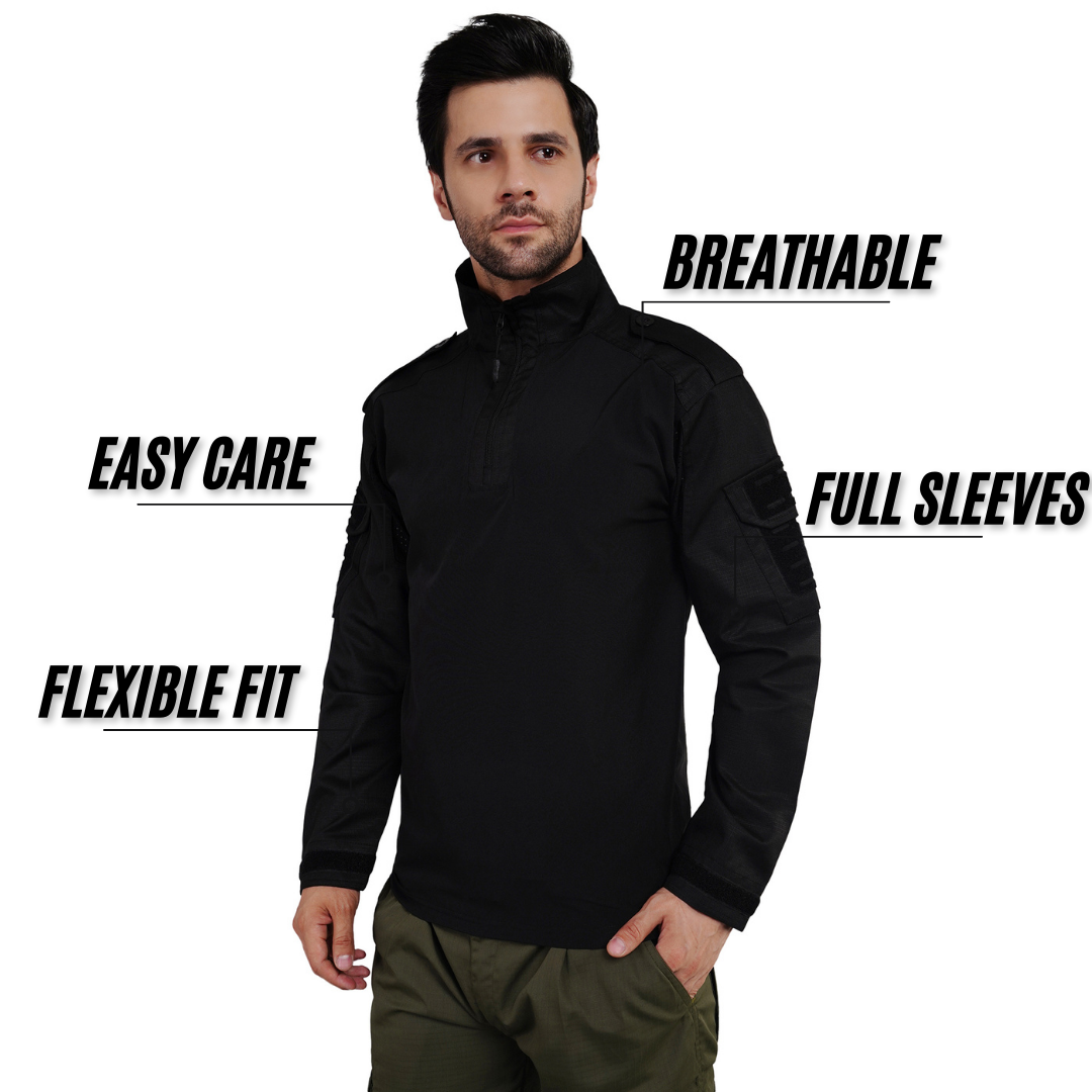 Full-Sleeve Tactical T-Shirt in black with breathable, moisture-wicking fabric