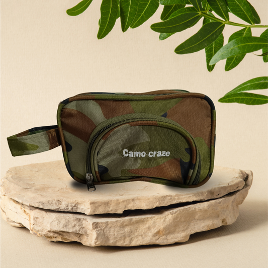 Army Utility Pouch in camouflage with secure zippers for camping and travel