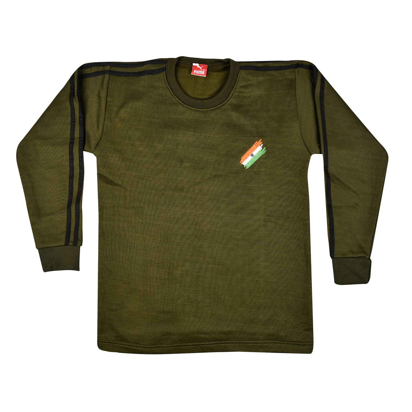 COMMANDO Tiranga Logo Round Neck OG Olive Green Full Sleeve Unisex Winter Sweat Shirt Army Military Defence