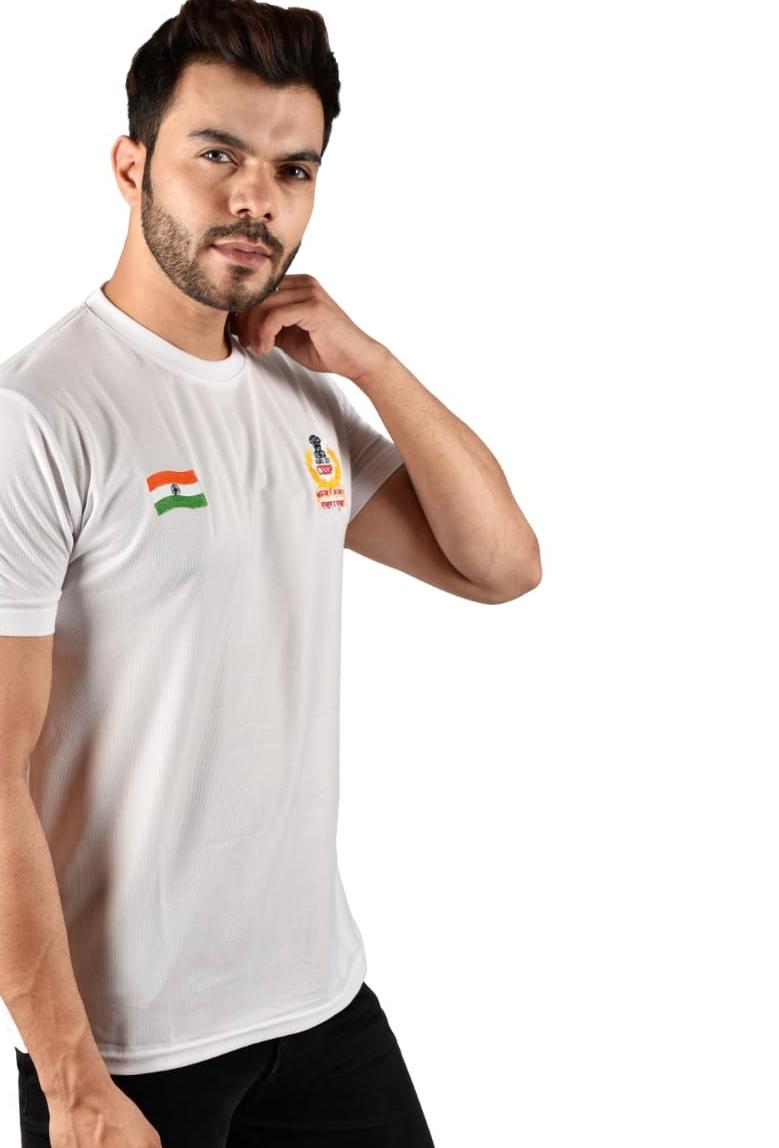 CISF Indian National Flag Tiranga Logo Round Neck White T-Shirt Half Sleeve Army Military Defence
