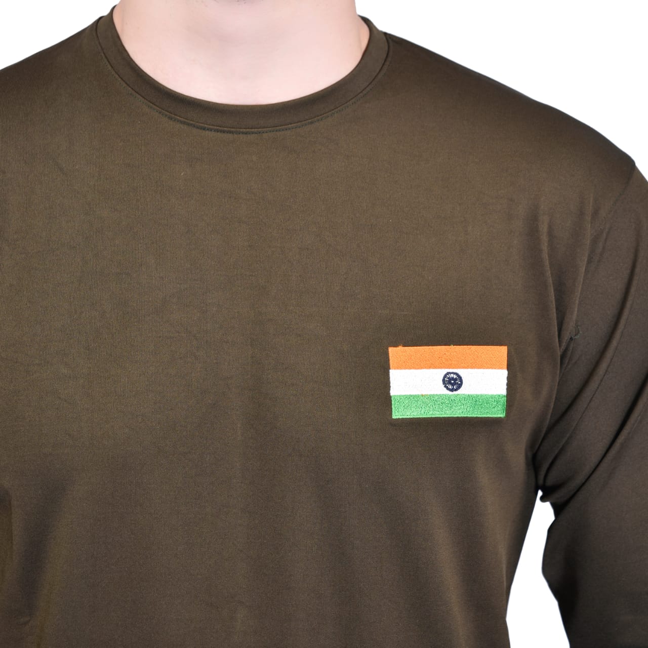Indian Army Tiranga Logo Round Neck OG Olive Green T Shirt Full Sleeve Army Military Defence