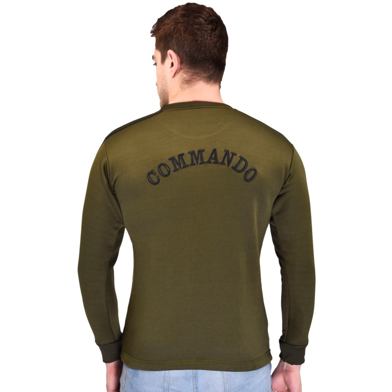 COMMANDO Tiranga Logo Round Neck OG Olive Green Full Sleeve Unisex Winter Sweat Shirt Army Military Defence